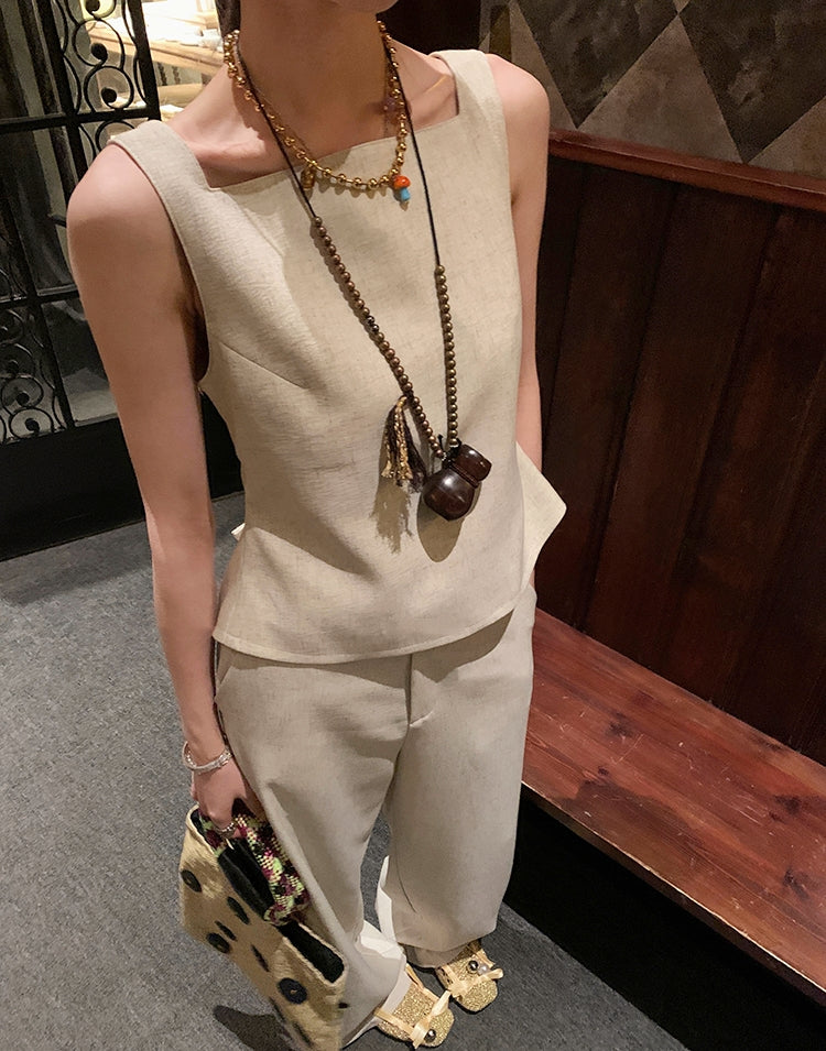 Vintage-Inspired Tie-Back Vest &amp;amp; Pants Set