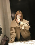 French double-breasted short trench coat with oversized lapel