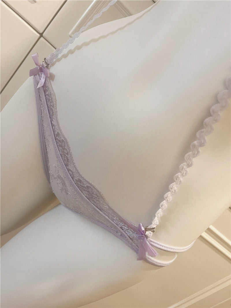 Romantic Purple Bow Halter Push-Up Lingerie