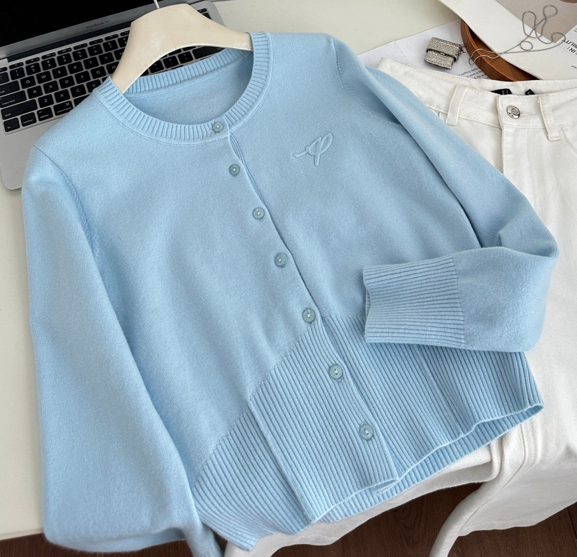 Lake Blue 100% Wool Cardigan