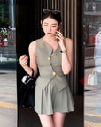 Elegant Tea-Color Waist-Tied Vest with Advanced Tailoring (Vest Only, No Bottom)