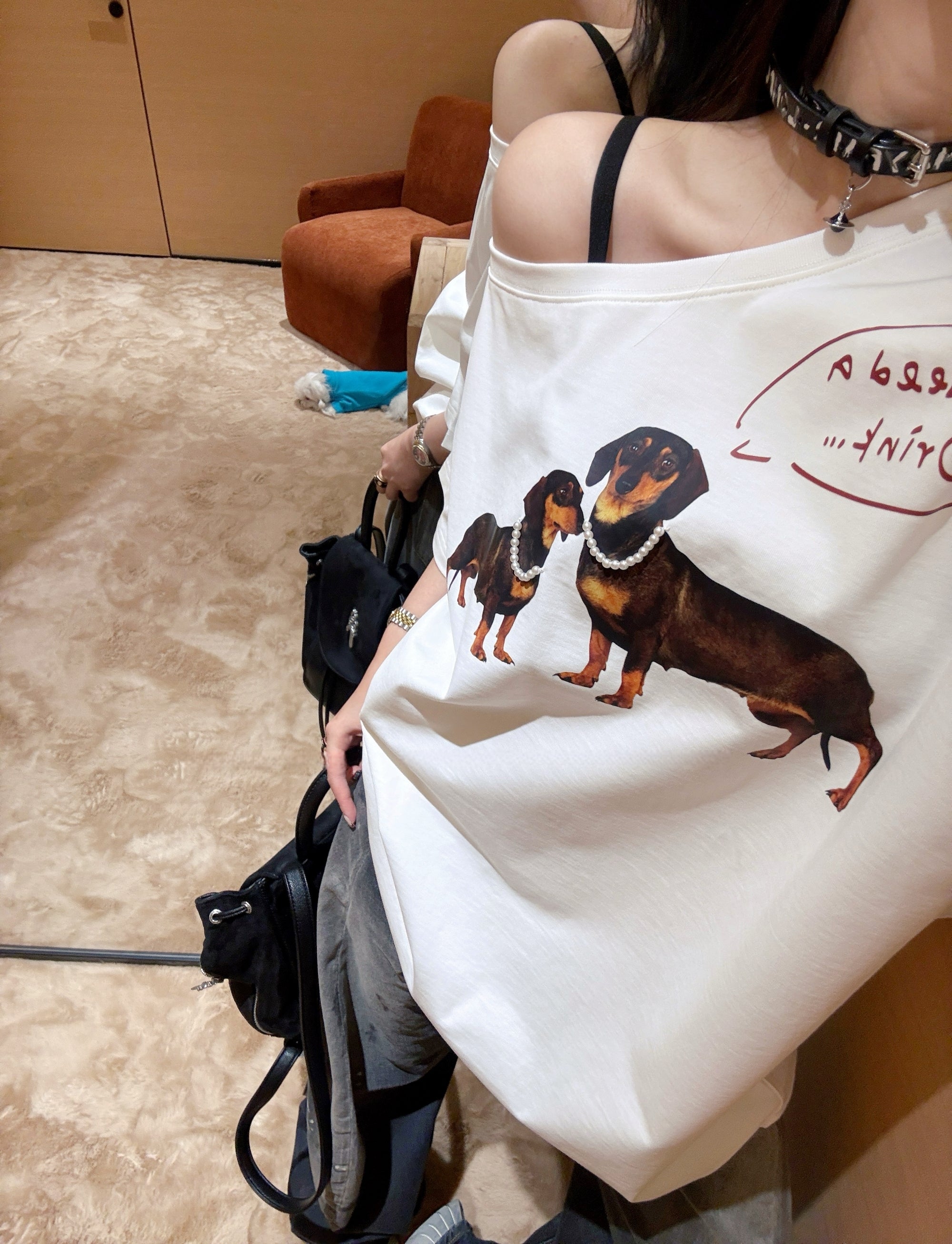 JENNIE Style One-Shoulder Oversized Dachshund Cotton Tee