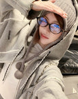 Ruffled Trim Hooded Zip-Up Sweatshirt