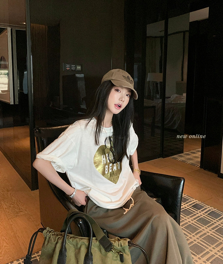 Vintage gold-foil heart bamboo-slub tee