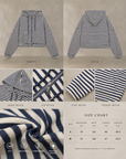 Korean-Inspired Blue Striped Hooded Zip-Up