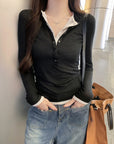 Two-in-One Contrast Long-Sleeve Versatile Layering Tee