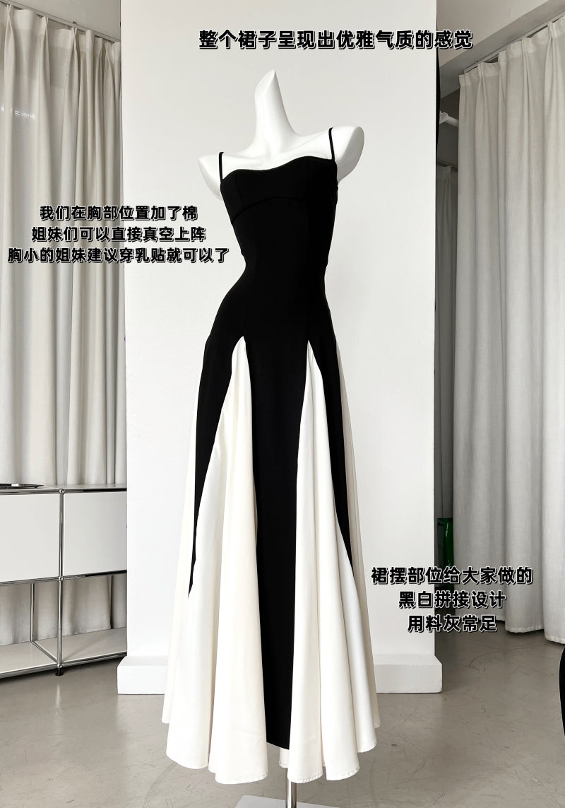 Black and White Patchwork Maxi Slip Dress