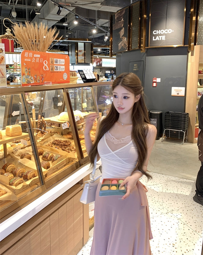 Pure-Girl Aesthetic Camisole + Midi Skirt Set