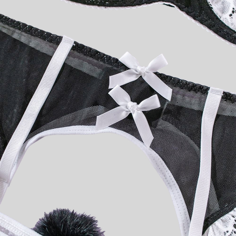 European and American Sexy WIREFREE Lace Lingerie Set (with Stockings)