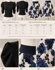 Korean-Style Vintage Blue &amp; White Embroidered Skirt and Knit Top Set