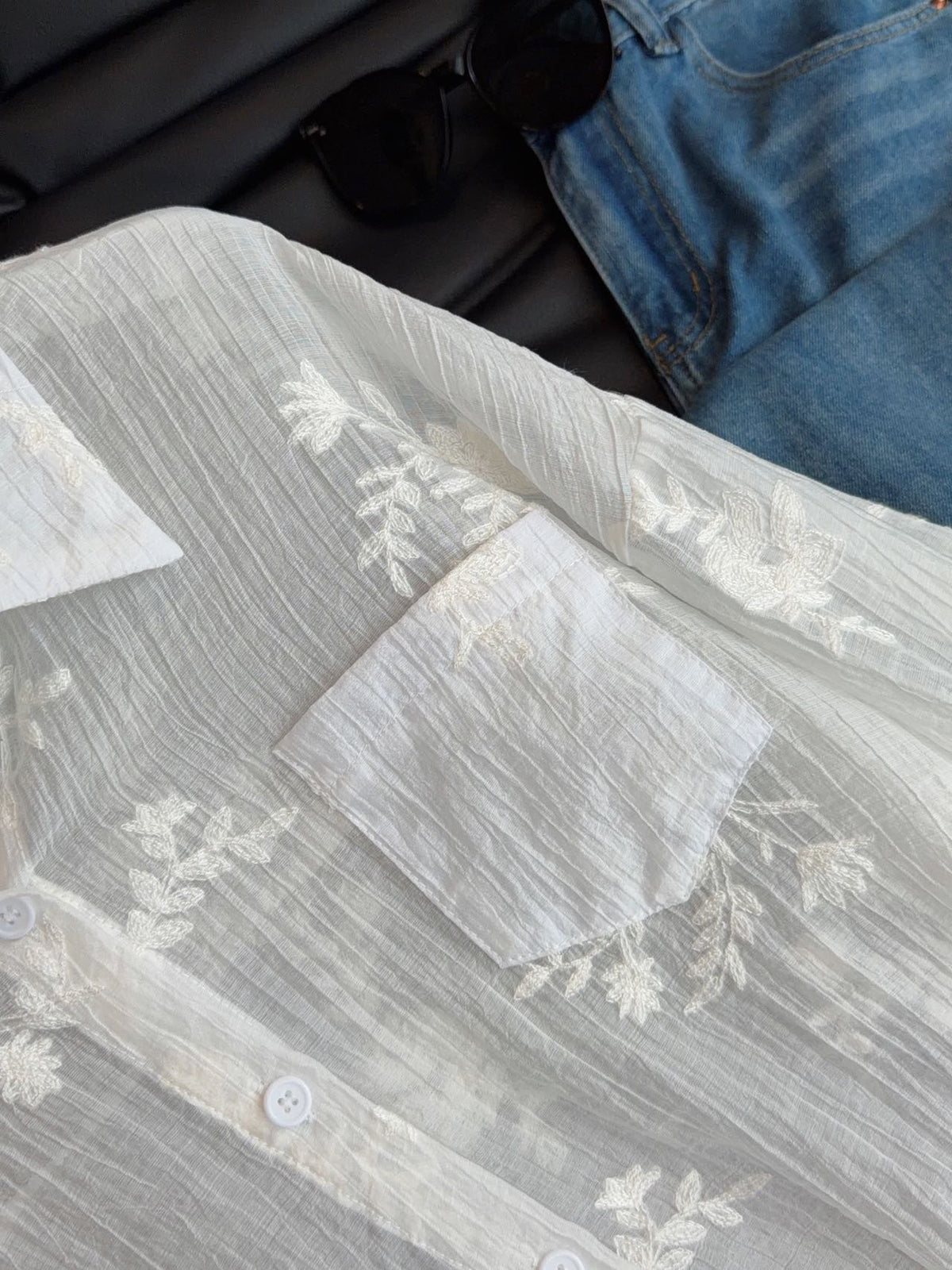 French‑style embroidered jacquard tencel shirt.