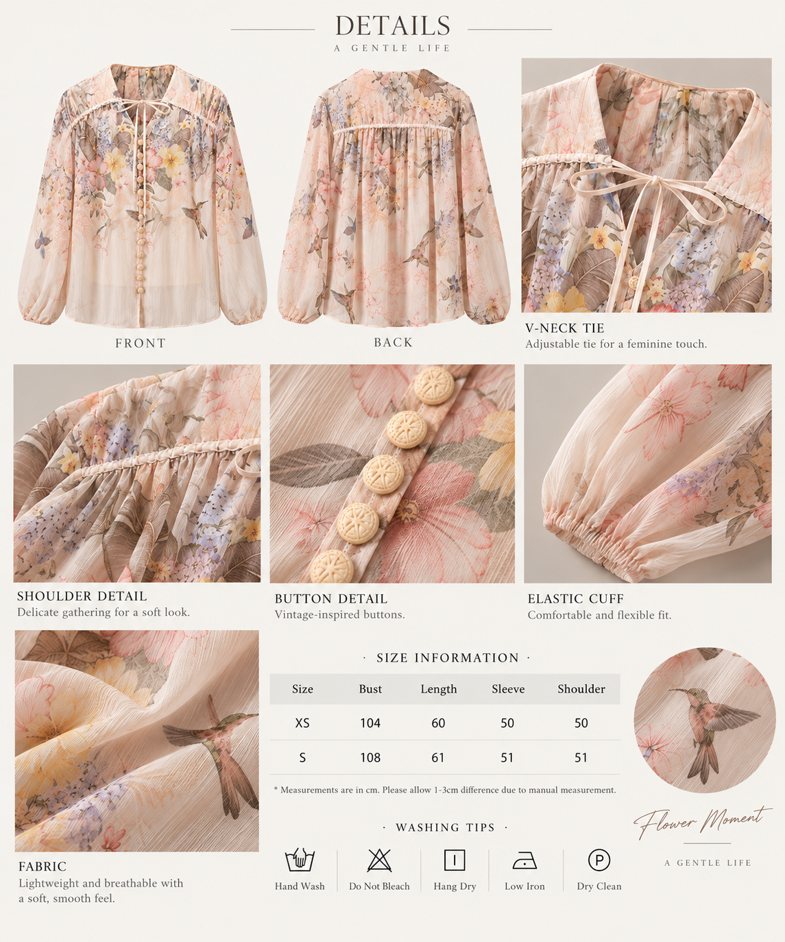 Floral Drawstring Balloon Sleeve Blouse (Includes Bandeau Top)