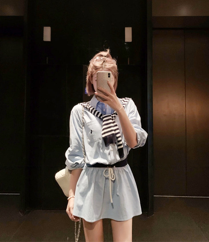 Shirt dress with shawl two-piece set, effortless chic style