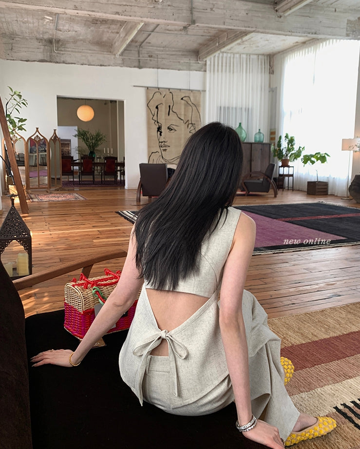 Vintage-Inspired Tie-Back Vest &amp;amp; Pants Set