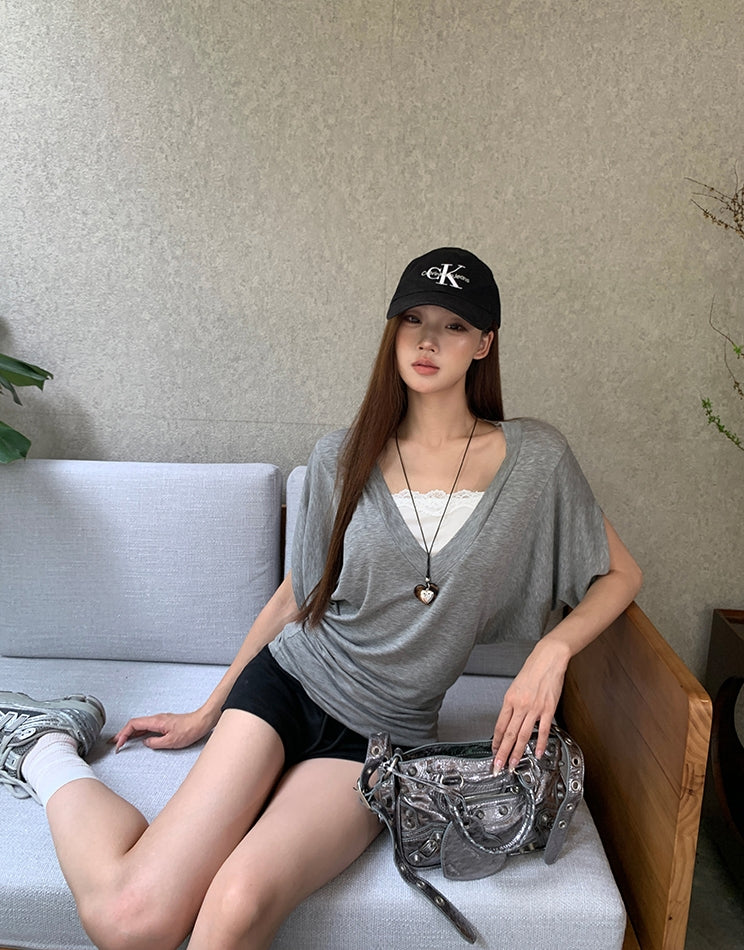 Regular-Shoulder Lace Patchwork Batwing Waist Tee