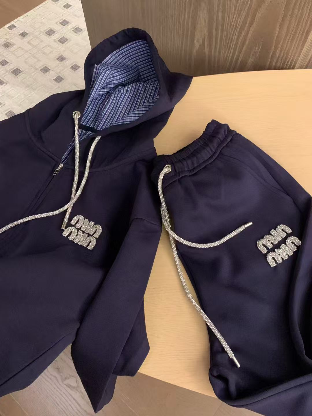 Rhinestone Logo Hooded Lounge Set