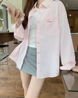 Korean-Style Sweet Pink Striped Shirt