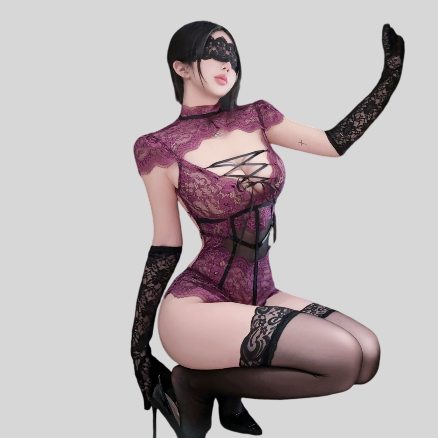 Lace-Trim Sheer Bodysuit