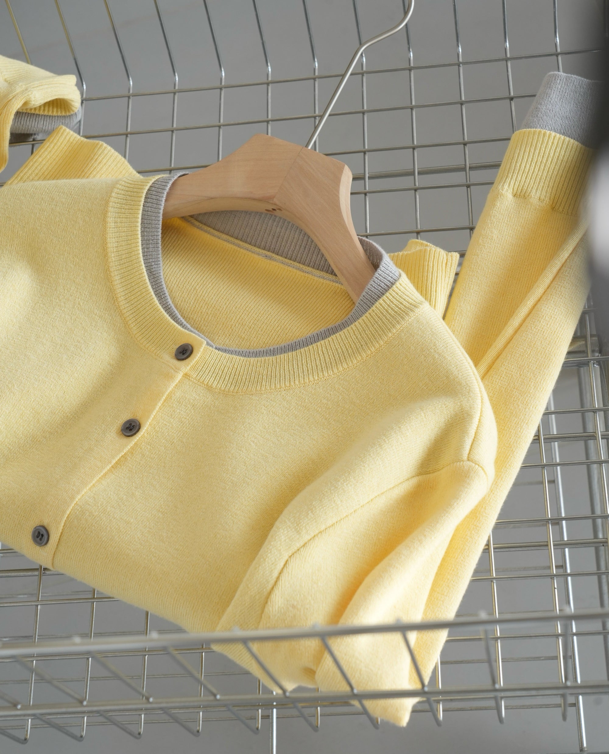 SANDRO cream yellow contrast grey wool cardigan