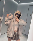 Ruffled Trim Hooded Zip-Up Sweatshirt