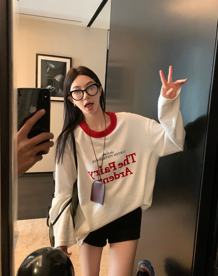 American INS-Style Round Neck Oversized Tee