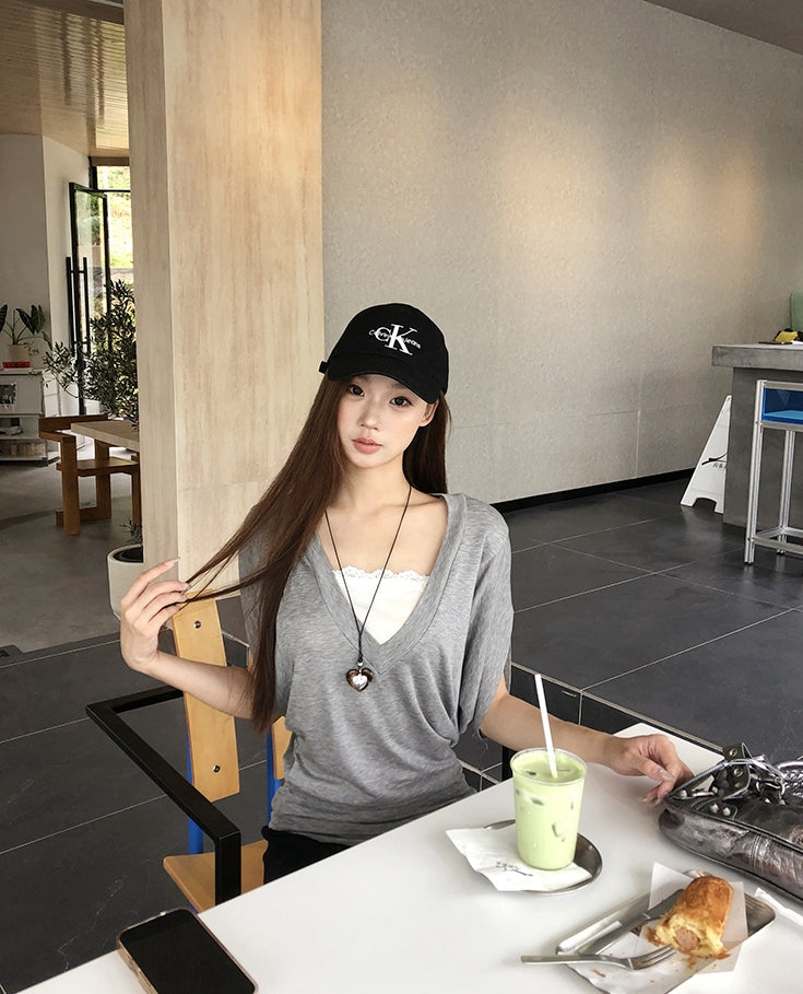 Regular-Shoulder Lace Patchwork Batwing Waist Tee