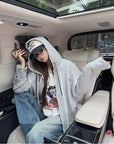 Ruffled Trim Hooded Zip-Up Sweatshirt