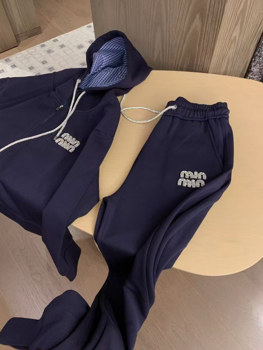Rhinestone Logo Hooded Lounge Set