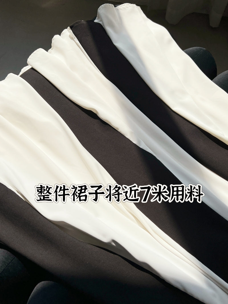 Black and White Patchwork Maxi Slip Dress