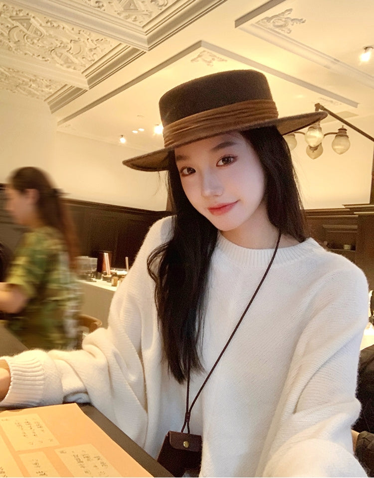 Back-Slit Relaxed Patchwork Batwing Sleeve Knit Top