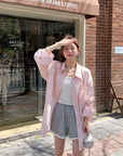 Korean-Style Sweet Pink Striped Shirt