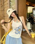 Summer Floral Lace Trim Tank Top
