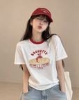 Korean-Style 3D Bread Embroidery Cotton Tee