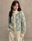 Letter Jacquard Wool Thick Jacket