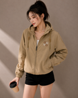 Khaki hooded windbreaker jacket