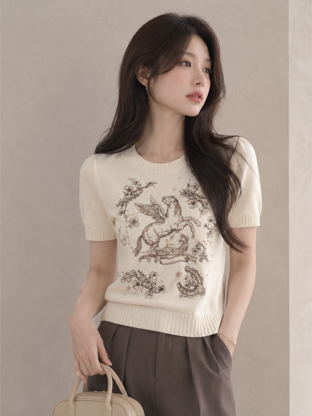 Heavy Embroidered Pegasus Knit Top