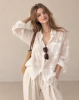 French‑style embroidered jacquard tencel shirt.