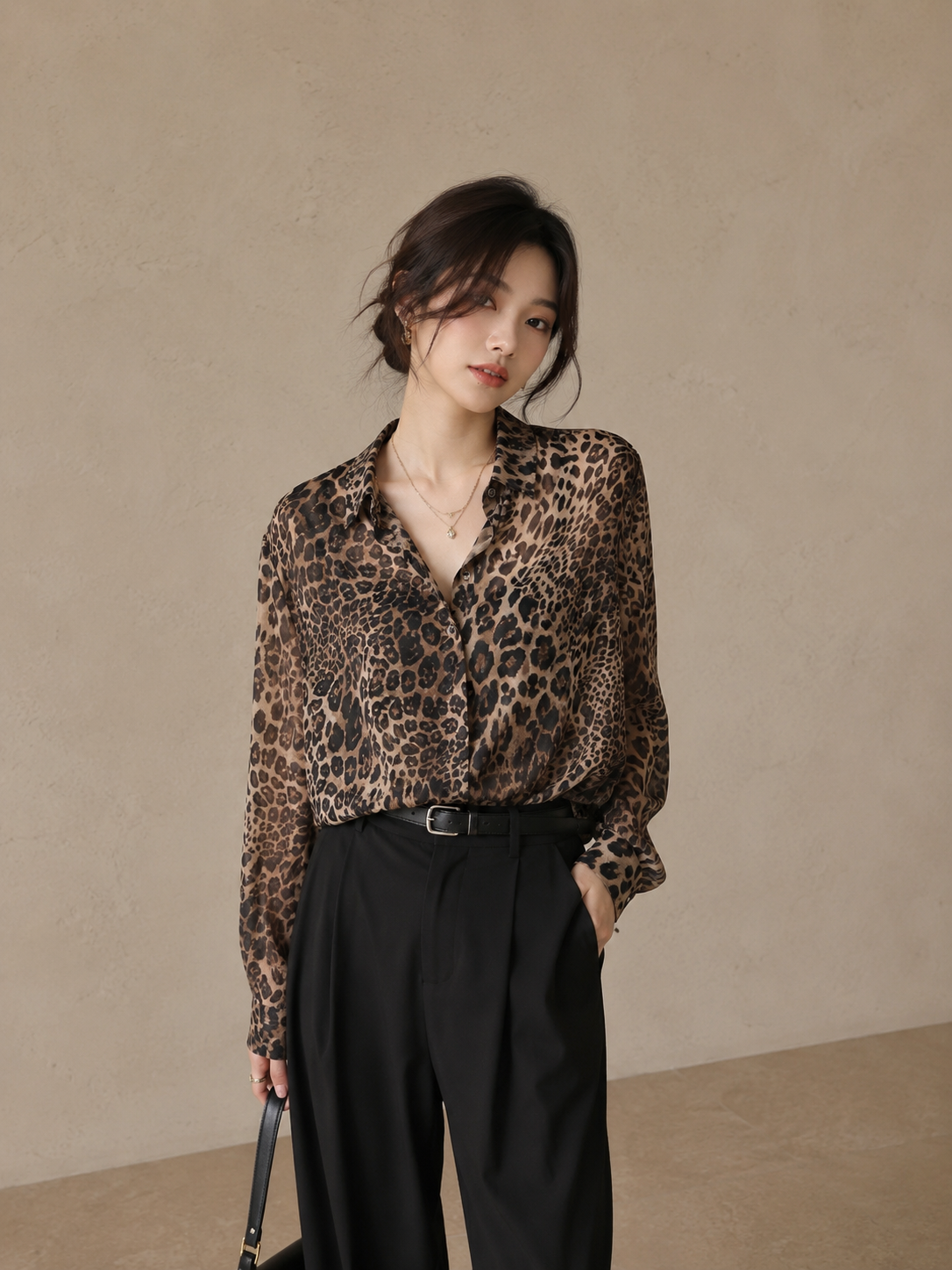 Vintage Luxe Leopard Chiffon Shirt