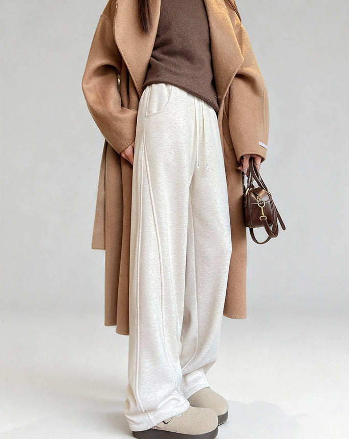 Acetate Wool-Protein Fleece Curved-Leg Pants