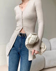 Khaki Long-Sleeve Knit Cardigan