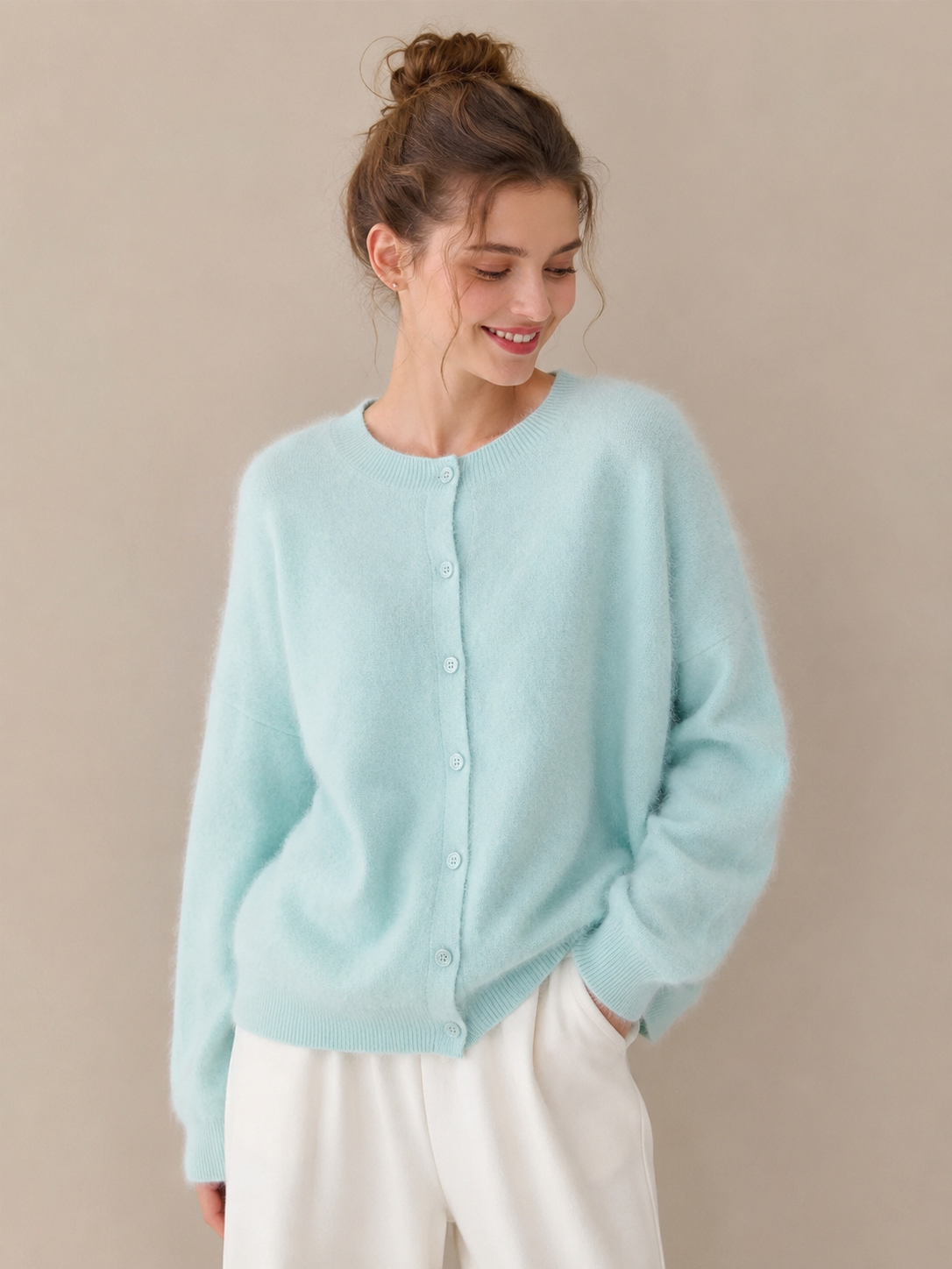 Fluffy Knit Cardigan in Soft Lake Blue