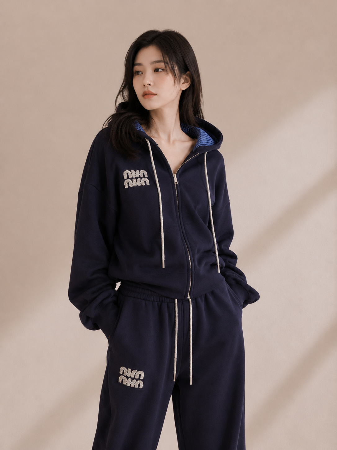 Rhinestone Logo Hooded Lounge Set