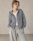 Korean-Inspired Blue Striped Hooded Zip-Up
