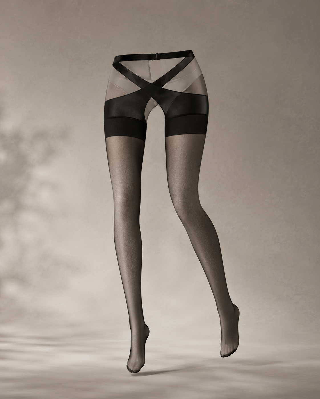 Premium Open-Crotch Sheer Black Tights
