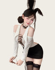 Deep V-Neck Tie-Front Bodycon Sexy Secretary Set with Stockings