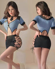 Open-Crotch Bodycon Police Costume Set