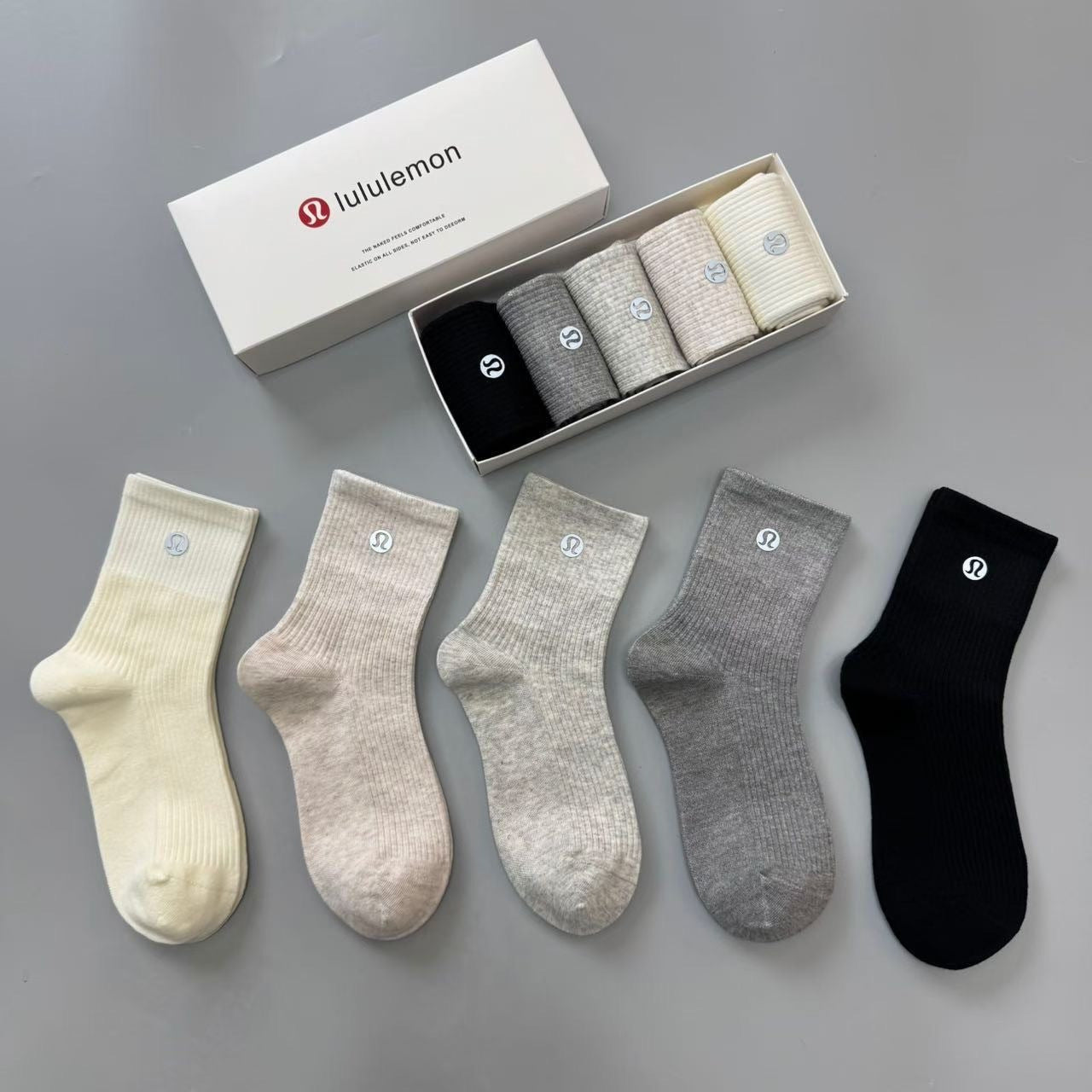 LULU reflective logo cotton socks (5 pairs)