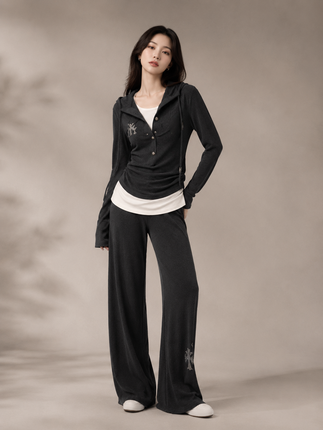 Rhinestone Cross Hoodie Lounge Set