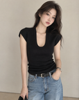 Minimalist Deep U-Neck Knit Top