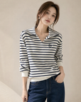 Cotton Korean-Style Striped Polo Top